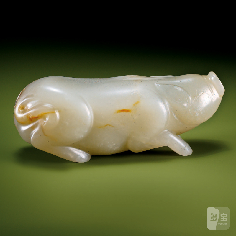 明 圆雕白玉猪 - 图1
